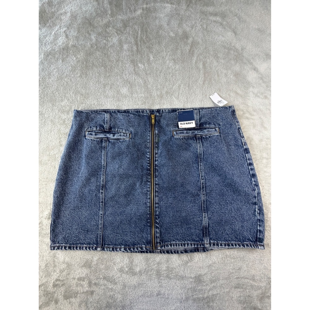 Old Navy Denim Mini Skirt Women 22 Blue Mid Rise Full Zip Front Cotton NWT